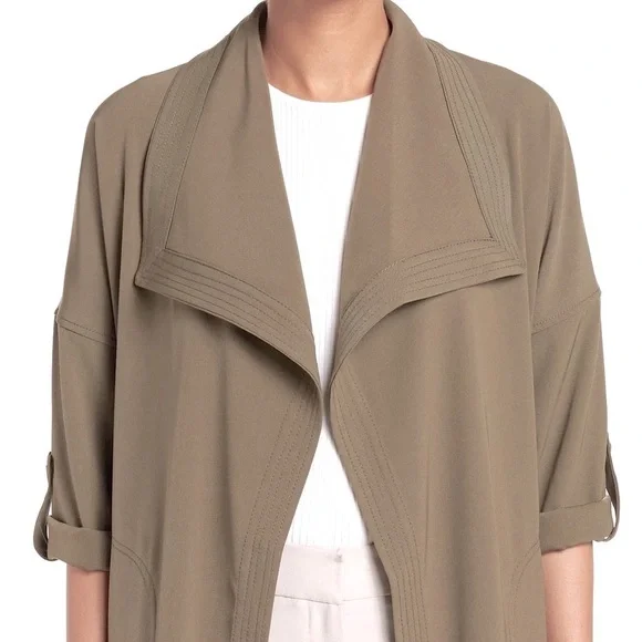 Max Studio Green Trench Coat with Notched Lapels - Picture 3 of 6